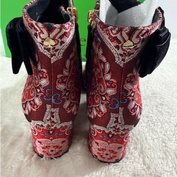 Kate Spade NY Holly Boot Russet Multi Brocade Size 7.5M New in Box Red/Blk - Picture 5 of 11